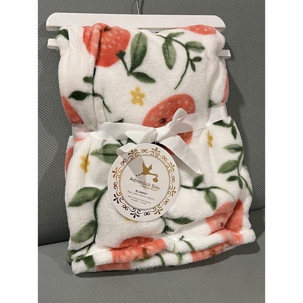 Adirondack Cozy Baby Blanket Strawberry Fruit White Pink Strawberries New